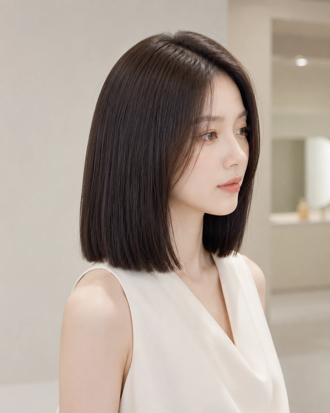Original dark shoulder-length hair portrait without a fringe