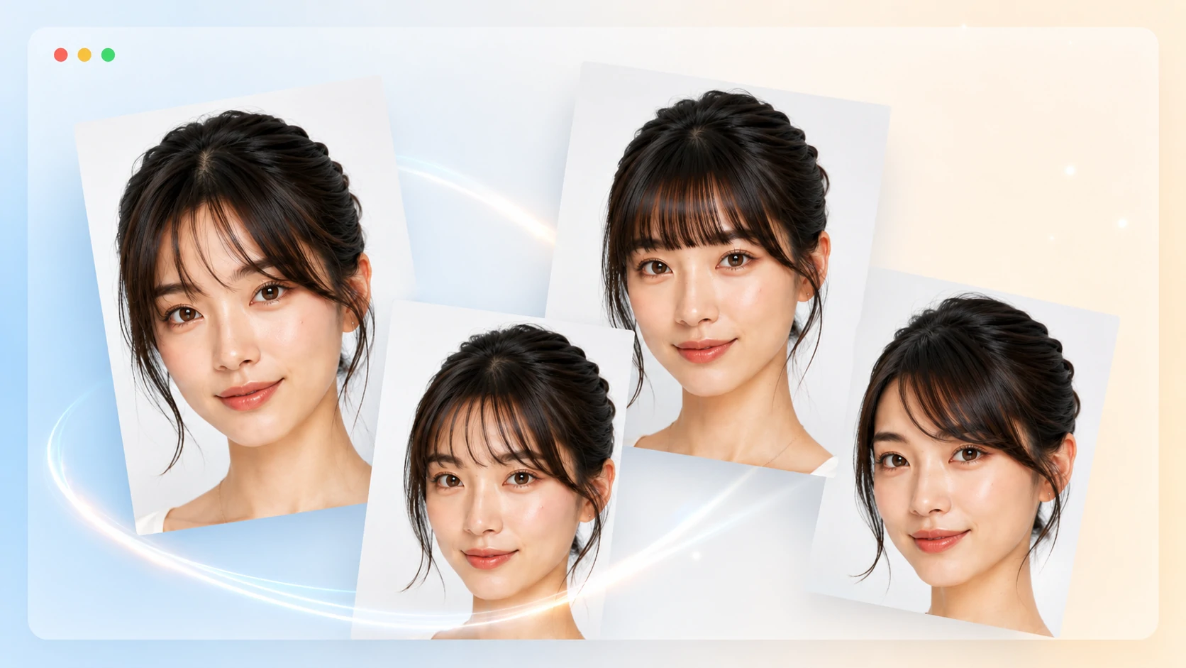 Curtain bangs and wispy bangs preview on a portrait